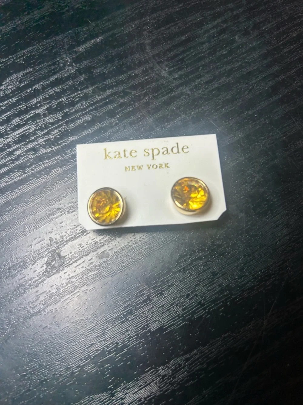 Kate Spade Yellow Crystal Stud Earrings NWT – Gold‑Tone, On Card
